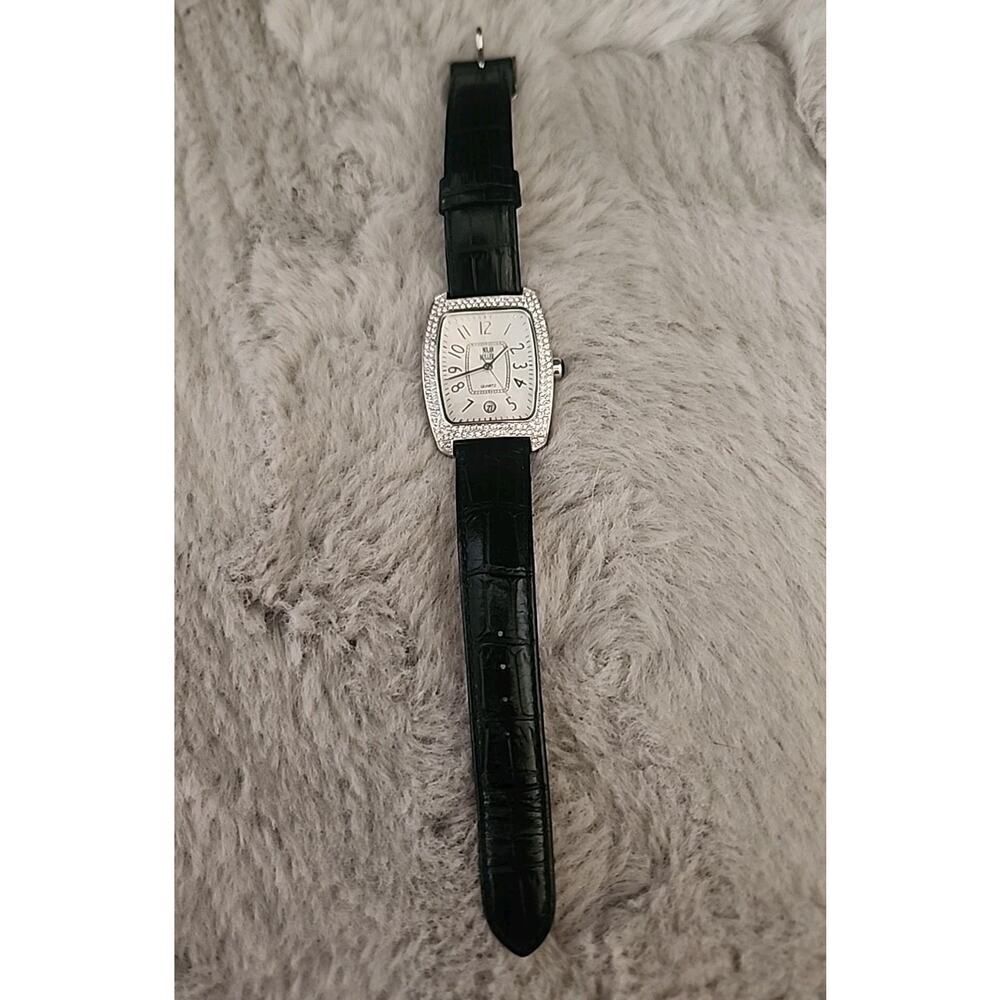 Nolan Miller Glamor Collection Ladies Watch Black Leather Band Rhinestones Bling